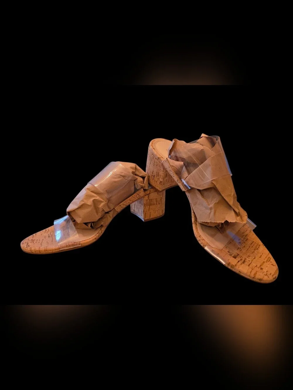 Schutz Clear Victorie Cork Platform Slide Sandals in Natural